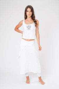 Women's White Cotton Kundalini Yoga Legging with wrap-over Skirt