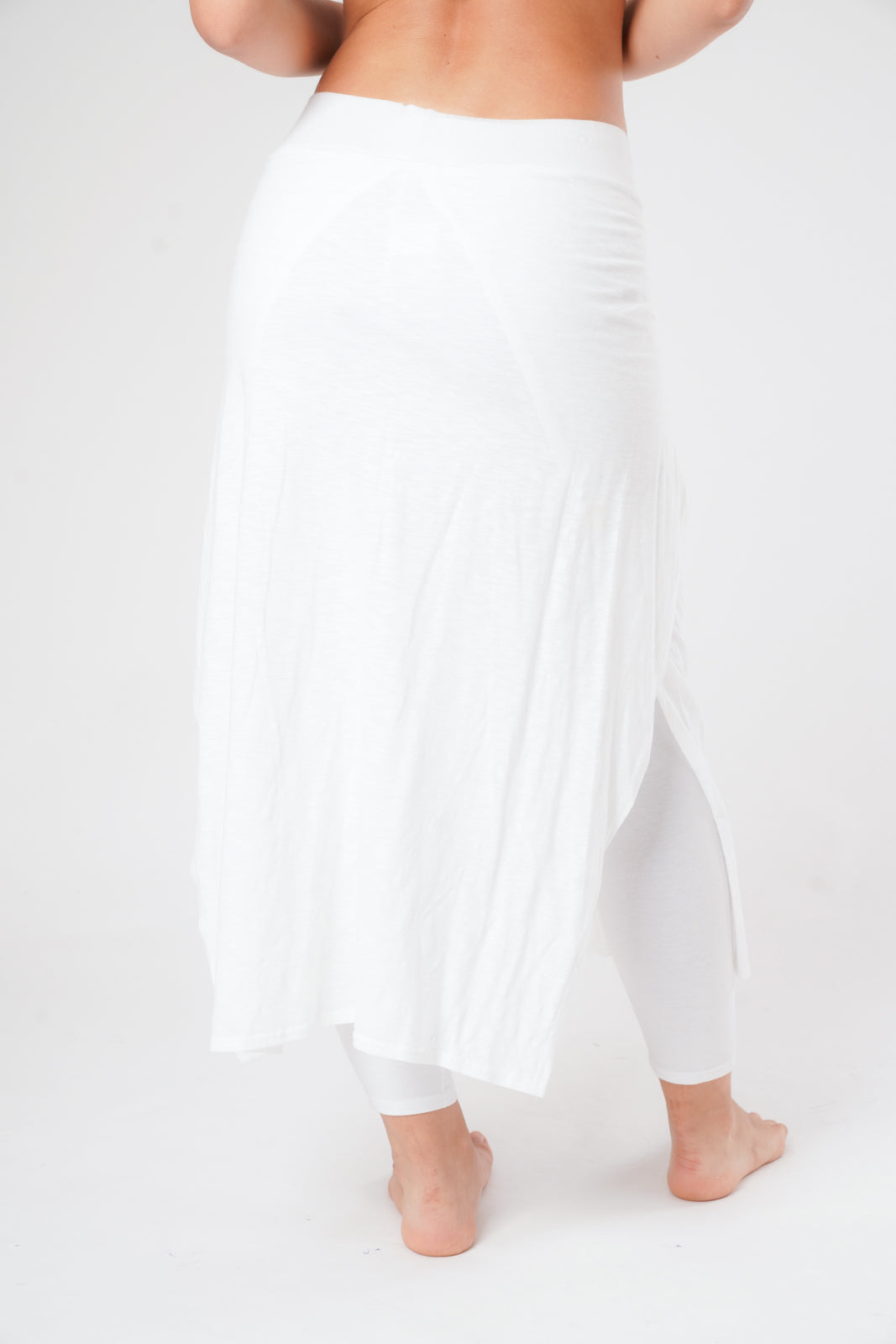 Women's White Cotton Kundalini Yoga Legging with wrap-over Skirt